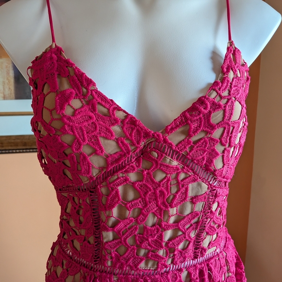 Fuchsia Crochet Lace Maxi Dress Size M - Picture 4 of 11